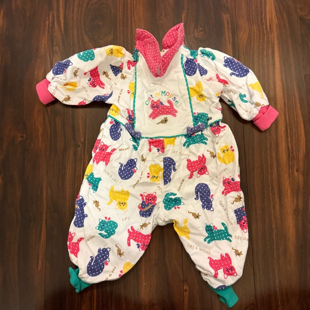 Vintage 90s Gymboree Pink and Blue Cat & Mouse Footie